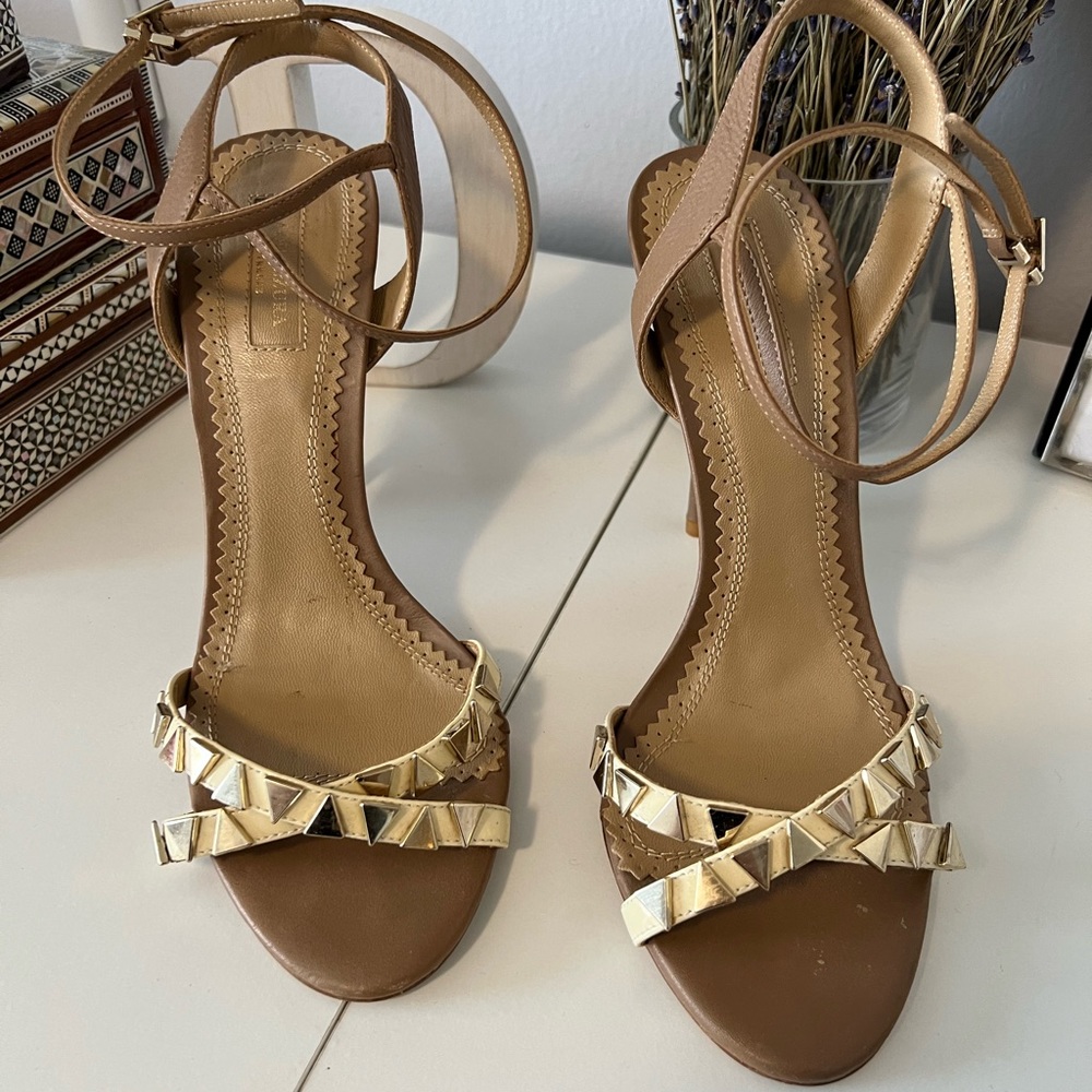 Aquazzura Beige, Brown and gold stud Heels